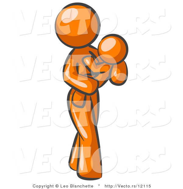 Vector of Orange Lady Carrying Her Child in Her Arms, Symbolizing Motherhood and Parenting