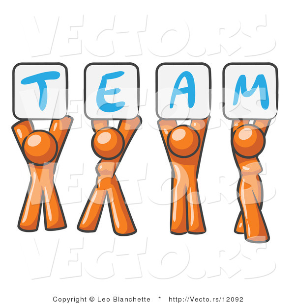 Vector of Orange People Holding up Team Signs