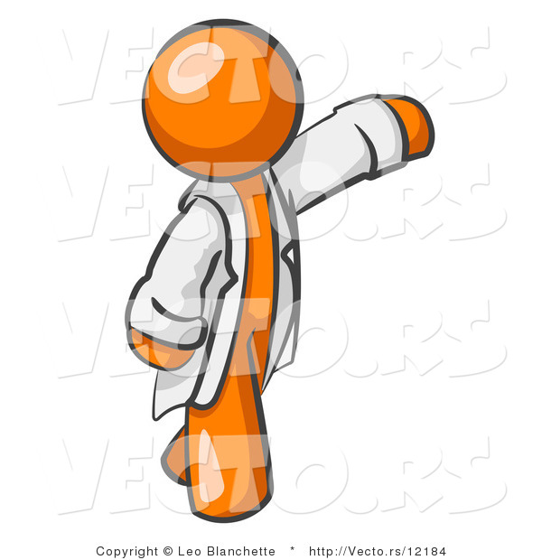 Vector of Orange Scientist, Veterinarian or Doctor Guy Waving and Wearing a White Lab Coat