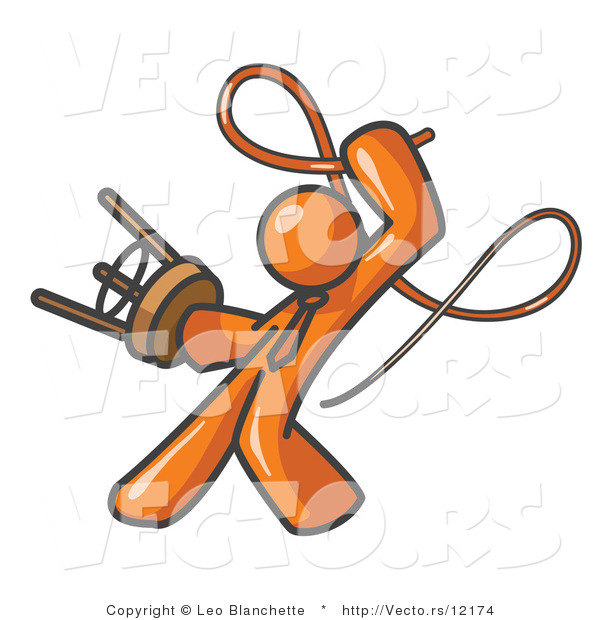 Vector of Orange Tamer Guy Holding a Stool and Cracking a Whip, on a White Background