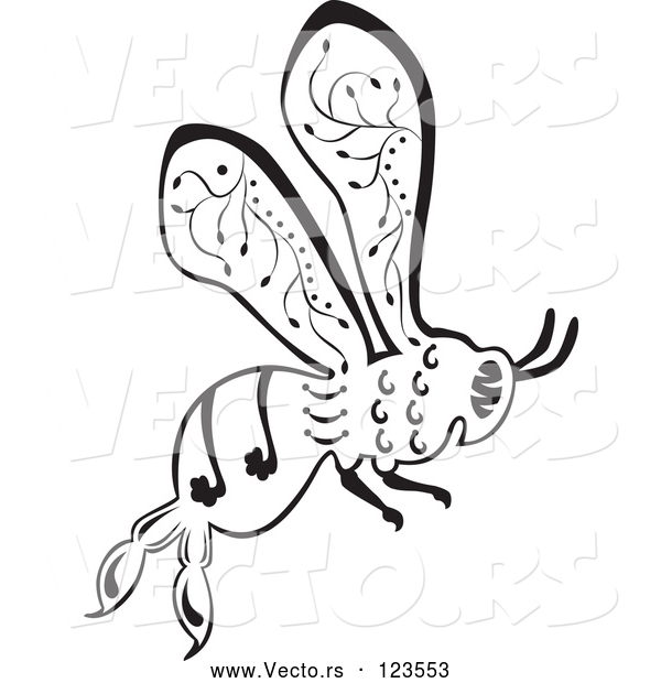 Vector of Ornate Black and White Bee in Flight