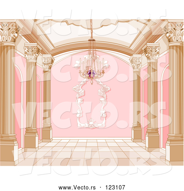 Vector of Ornate Pink and Gold Palace Interior with a Chandelier