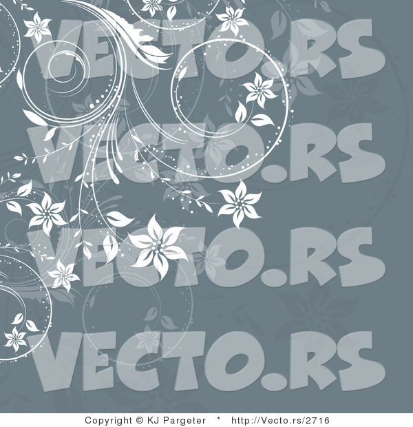 Vector of Ornate White Floral Vines over Green Gray Background Design