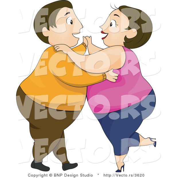 Vector of Overweight Couple Laughing and Dancing Together