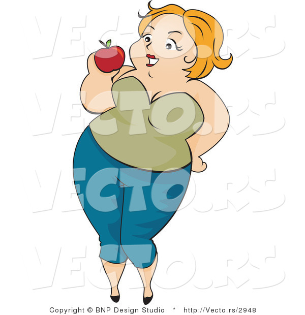 Vector of Overweight Girl Eating an Apple