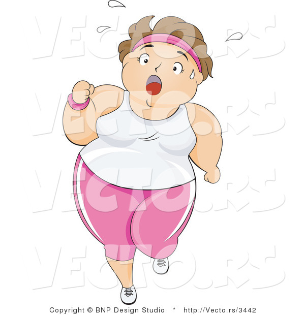 Vector of Overweight Girl Sweating and Jogging