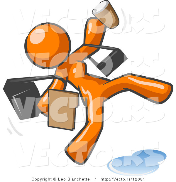 Vector of Overwhelmed Orange Lady Falling on a Puddle of Water