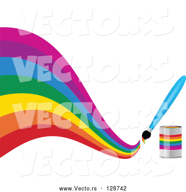 Vector of Paintbrush Painting a Creative Curvy Rainbow on White