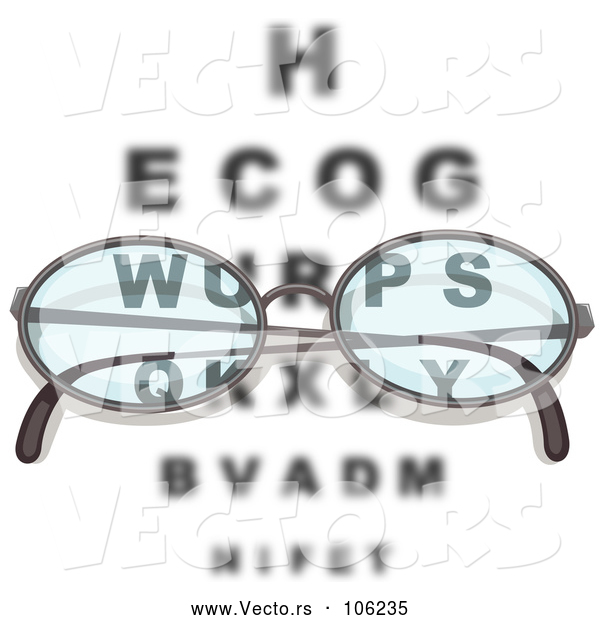 Vector of Pair of Reading Glasses over an Eye Chart