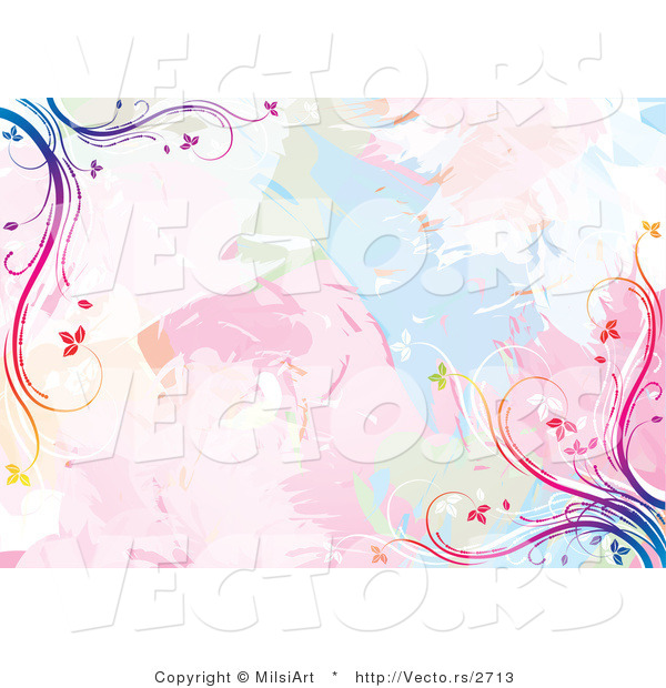 Vector of Pastel Watercolors with Rainbow Vines Background Design