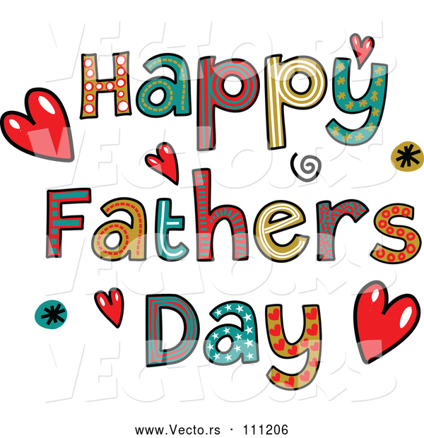 Vector of Patterned Sketched Happy Fathers Day Text with Hearts and Spirals