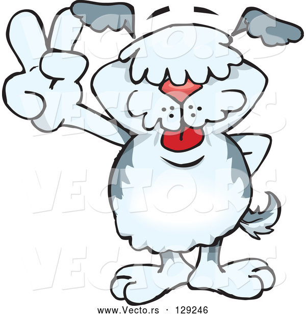 Vector of Peaceful Old English Sheepdog Smiling and Gesturing the Peace Sign with His Hand
