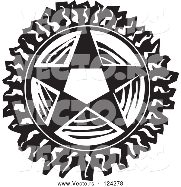 Vector of Pentagram Star Black and White Woodcut