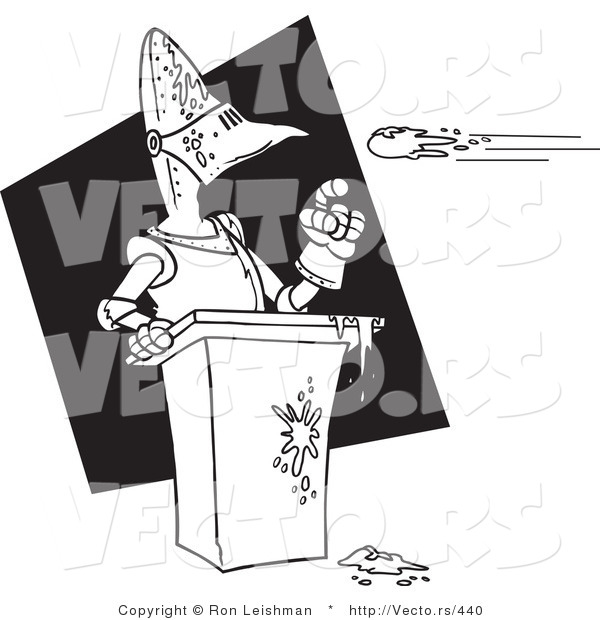 Vector of People Throwing Tomatoes at a Knight on Stage - Coloring Page