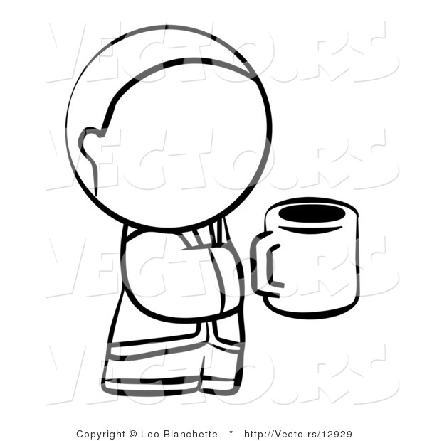 Vector of Person Holding a Cup of Coffee - Coloring Page Outlined Art