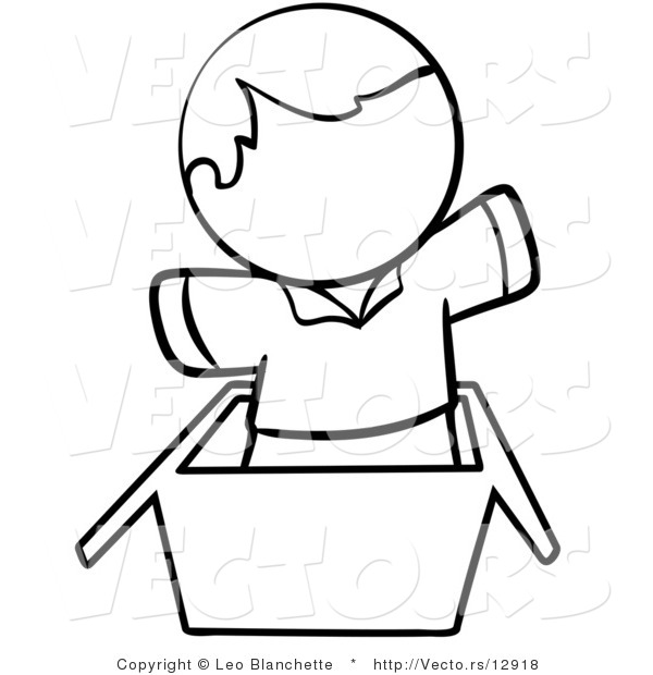 Vector of Person Jumping out of a Box - Coloring Page Outlined Art