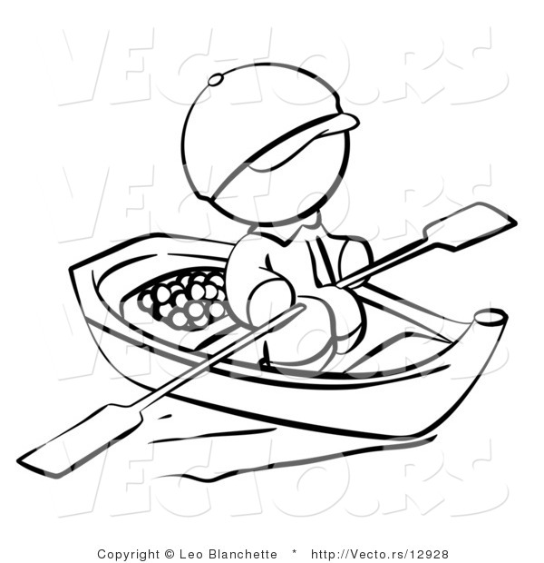 Vector of Person Rowing a Chinese Boat - Coloring Page Outlined Art