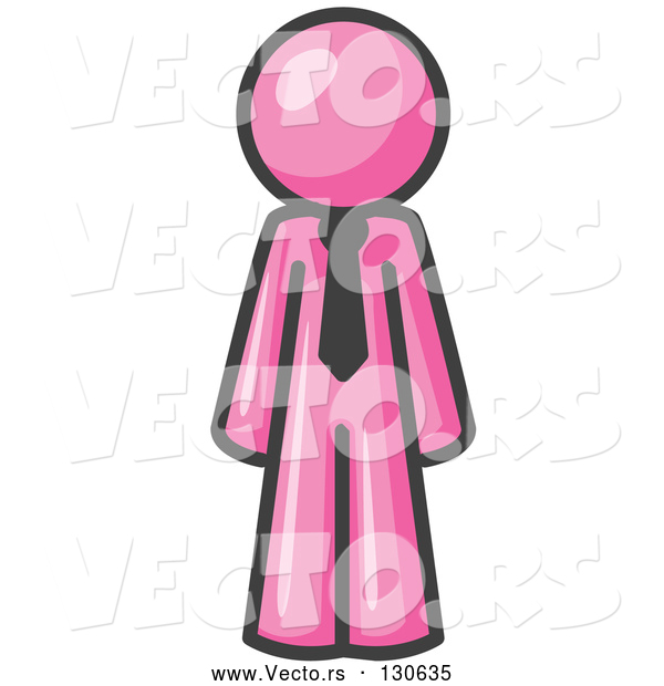 Vector of Pink Businessman Wearing a Tie, Standing with His Arms at His Side