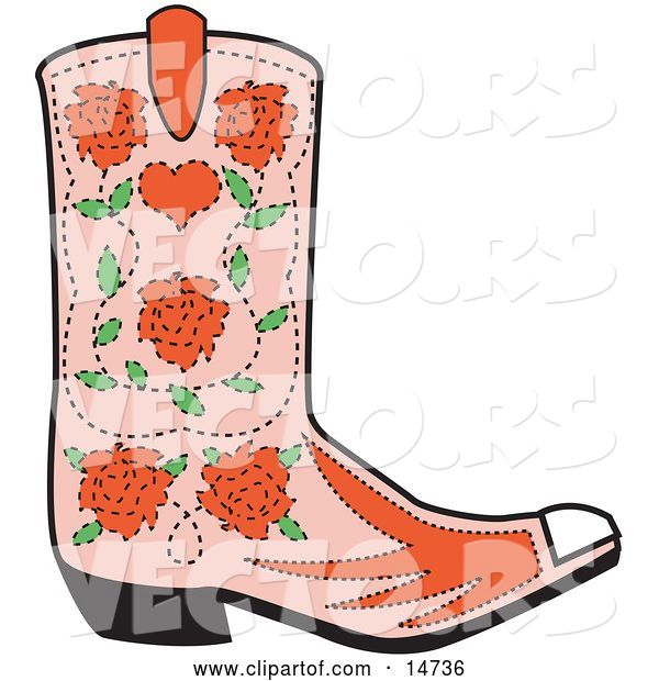Vector of Pink Cowgirl Boot with a Pattern of Red Roses