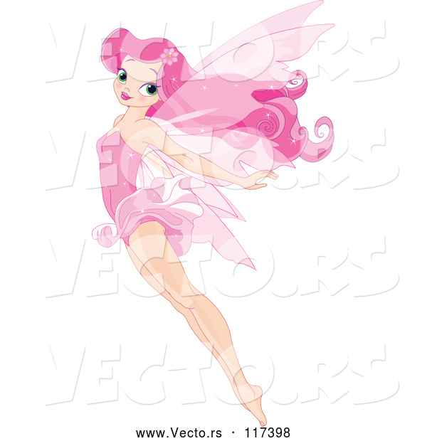 Vector of Pink Fairy Flying with Her Legs and Arms Stretched Behind