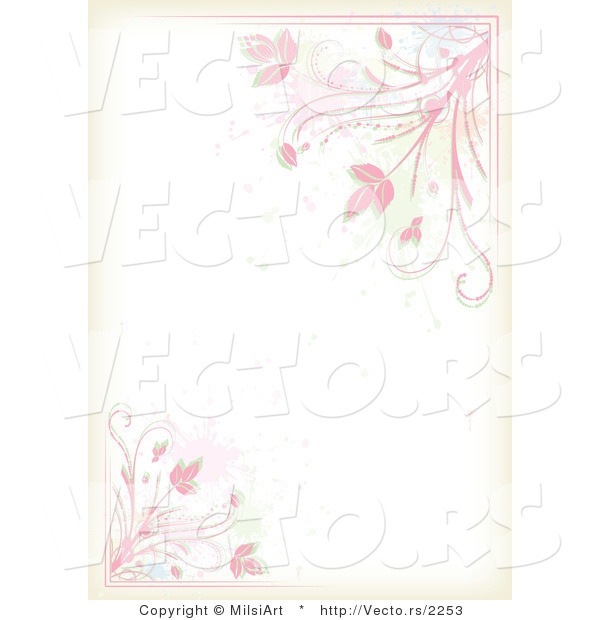 Vector of Pink Floral Vines and Splatters Border Background Design