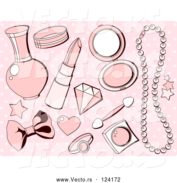 Vector of Pink Girly Makeup and Accesories over Polka Dots