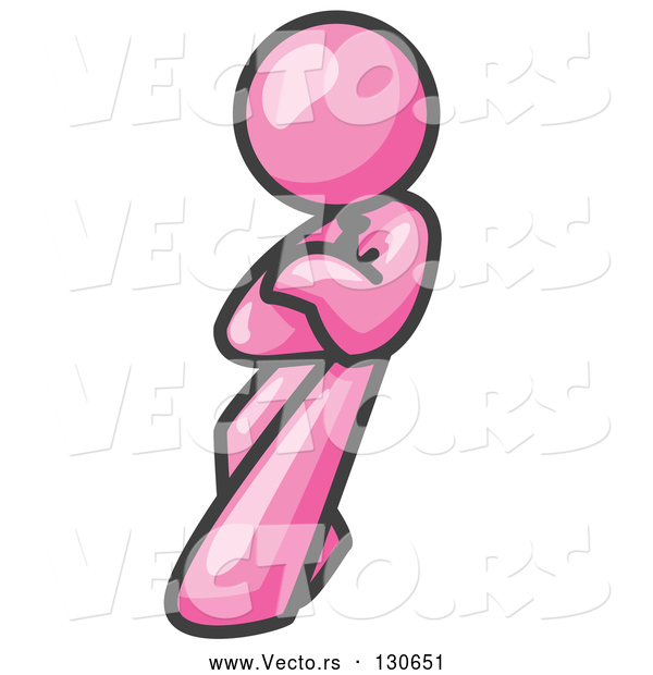 Vector of Pink Man with an Attitude, His Arms Crossed, Leaning Against a Wall