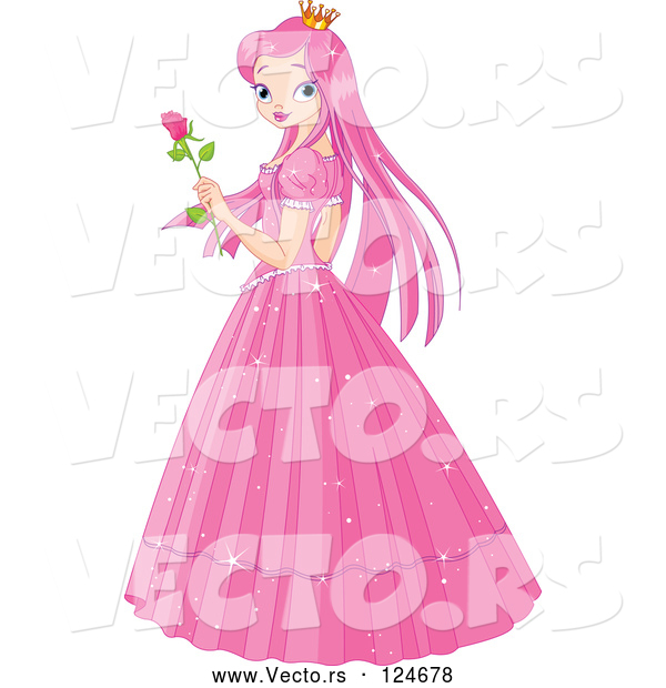 Vector of Pink Princess Holding a Rose