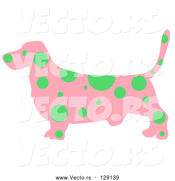 Vector of Pink Profiled Basset Hound Dog with Green Spots