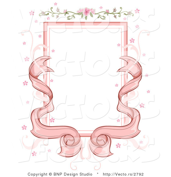 Vector of Pink Ribbons with Floral Wedding Background Frame Design