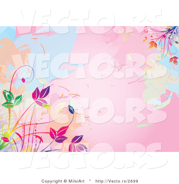 Vector of Pink Watercolors Background with Colorful Vines