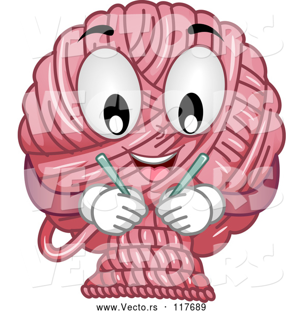 Vector of Pink Yarn Mascot with Double Point Needles