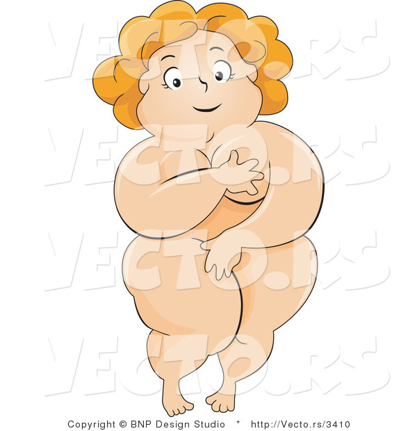 Vector of Pleasantly Overweight Woman Covering Her Nude Body