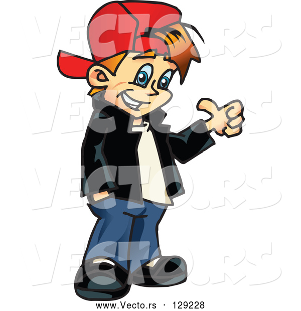 Vector of Please Little Boy in a Red Hat, Giving the Thumbs up