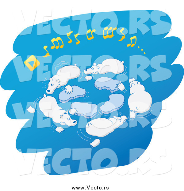 Vector of Polar Bears Playing Musical Ice Chairs over Blue