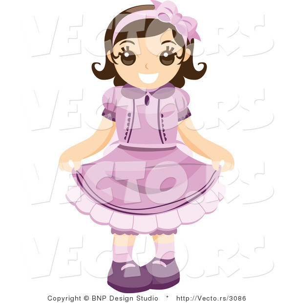 Vector of Polite Girl Wearing Purple Dress