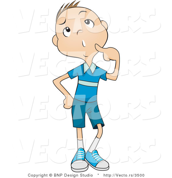 Vector of Pondering Boy Looking up While Thinking