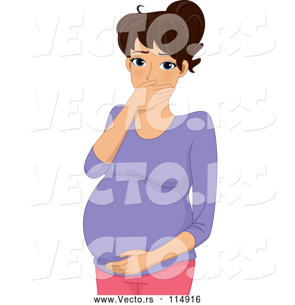 Vector of Pregnant Brunette White Lady with Morning Sickness