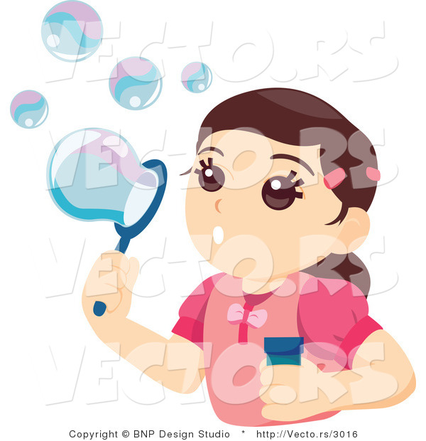 Vector of Pretty Girl Blowing Soap Bubbles