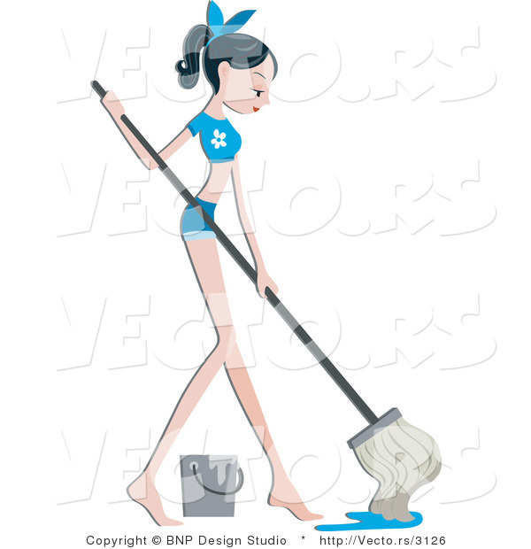 Vector of Pretty Girl Mopping a Floor