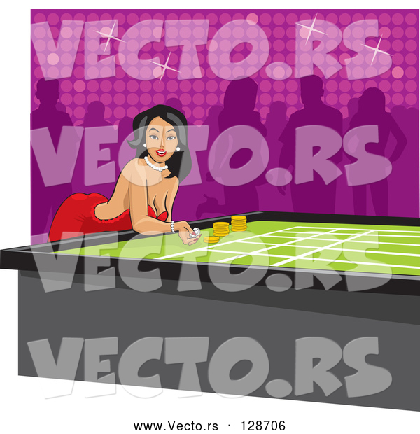 Vector of Pretty Young Hispanic Lady Bending over a Table and Gambling in a Casino