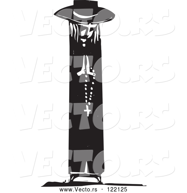 Vector of Priest Holding Prayer Beads Black and White Woodcut