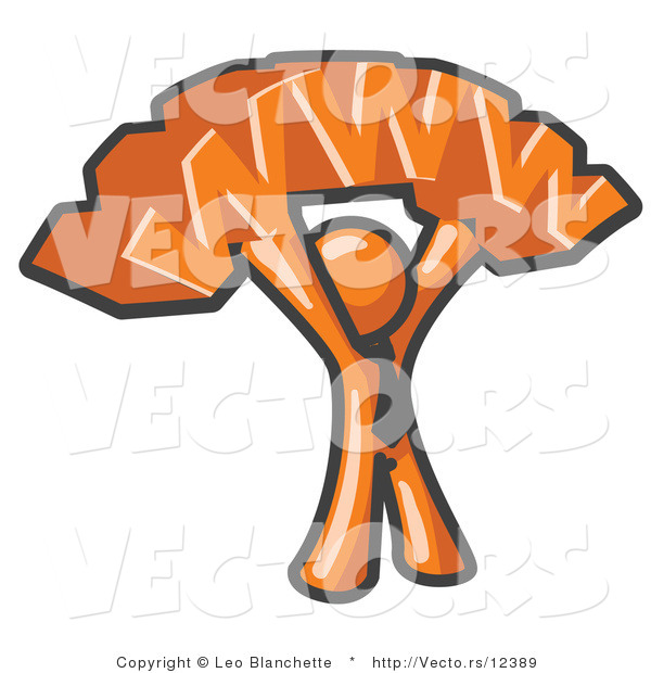 Vector of Proud Orange Business Guy Holding WWW over His Head