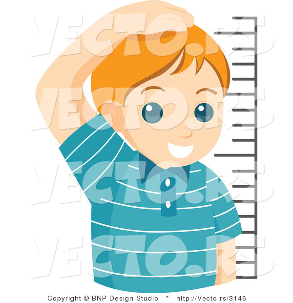 Vector of Proud Young Boy Measuring His Height