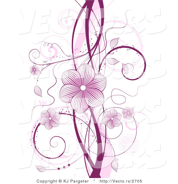 Vector of Purple Floral Vines with Blossoms and Tendrils over White Background Design