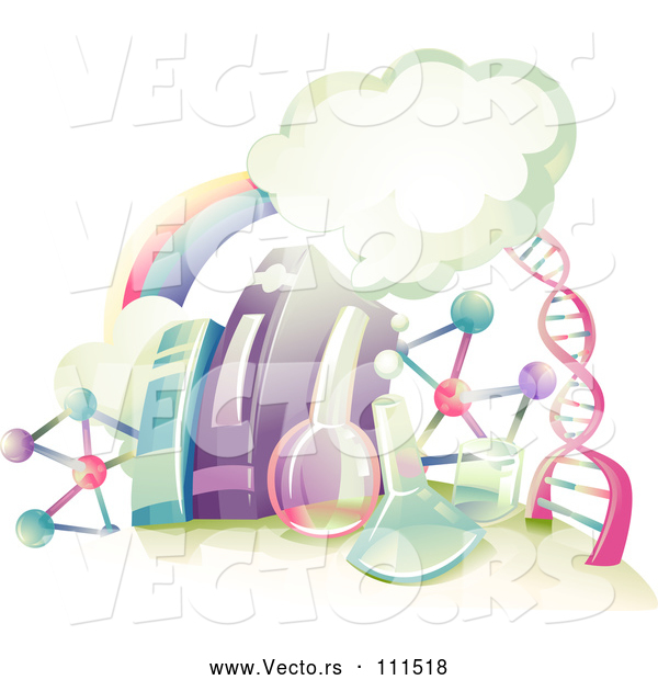 Vector of Rainbow, Clouds, DNA Strand, and Science Equipment Books