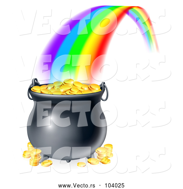 Vector of Rainbow Ending in Full Pot of Gold