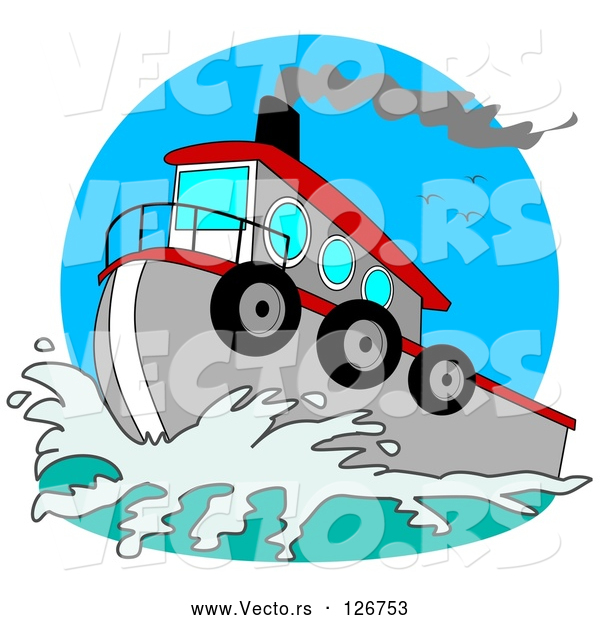 Vector of Red and Gray Tugboat on the Sea