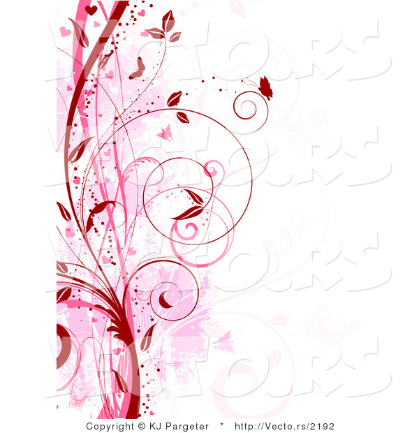 Vector of Red and Pink Floral Grunge Vines with Butterflies - Digital Web Background Border