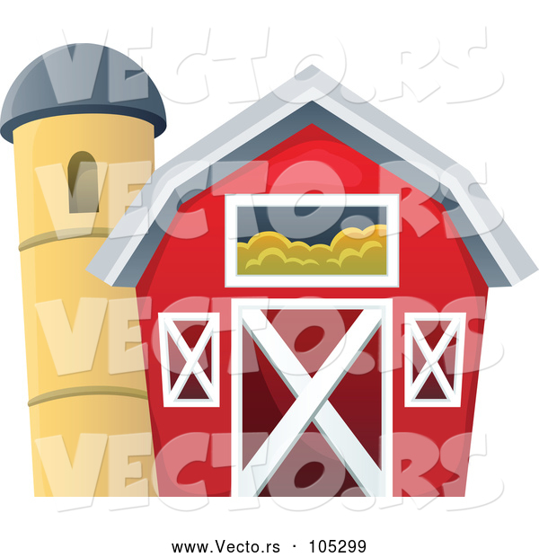Vector of Red Barn Beside Silo
